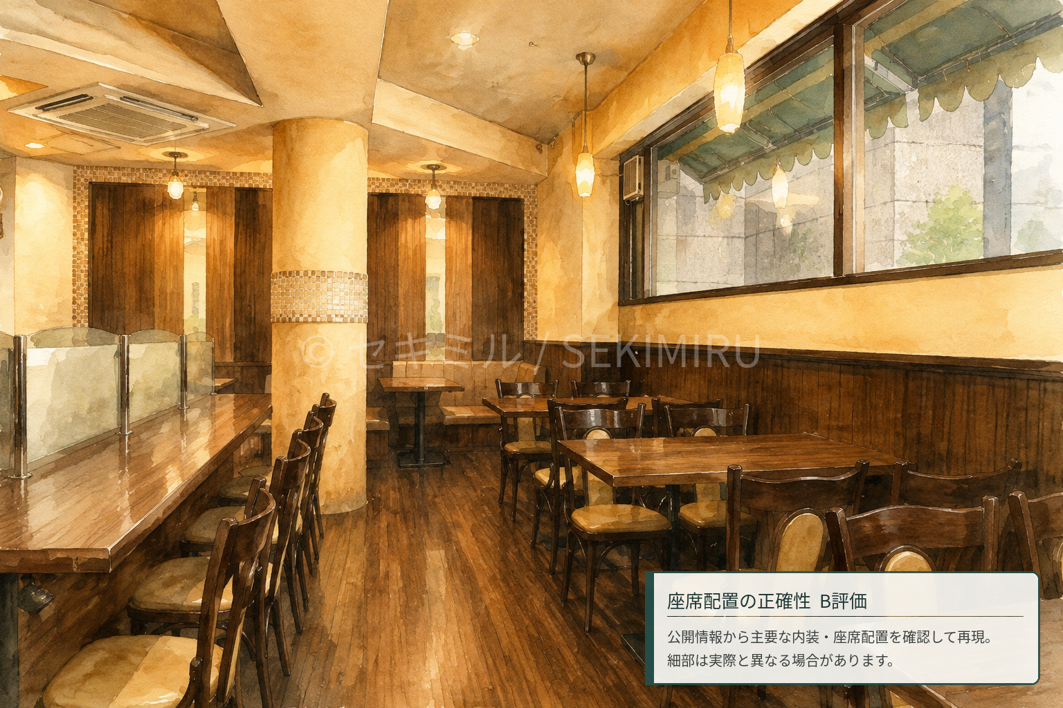 モーニング喫茶リヨンの店内水彩イメージ
